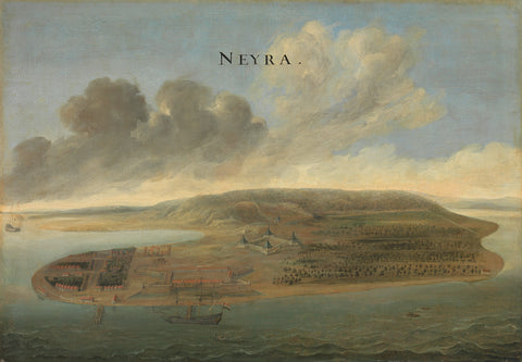 Two Views of Dutch East India Company Trading Posts: Lawec in Cambodia and Banda in the Southern Moluccas, Johannes Vinckboons (attributed to), c. 1662 - c. 1663 Canvas Print