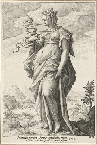 Voorzichtigheid (Prudentia), Jacob Matham (attributed to), 1585 - 1589 Canvas Print