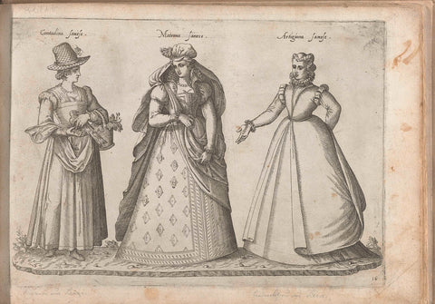 Three womanwen, dressed according to de mode of Siena, ca. 1580, Bartolomeo Grassi, in or before 1585 Canvas Print