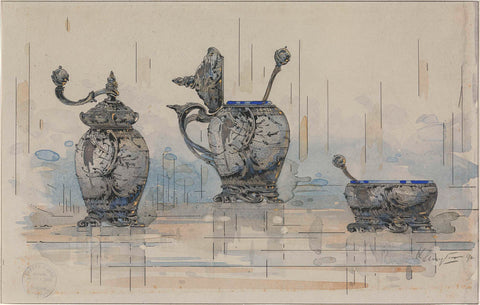 Design for a pepper mill, a mustard pot and a salt barrel, Karel Sluijterman, 1892 Canvas Print