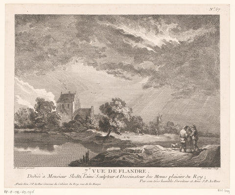 River landscape with three figures and a dog, Jacques-Philippe Le Bas, c. 1751 Canvas Print