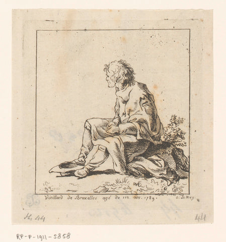 Old man of 110 years, seated on a stone, Sauveur Legros, 1789 Canvas Print