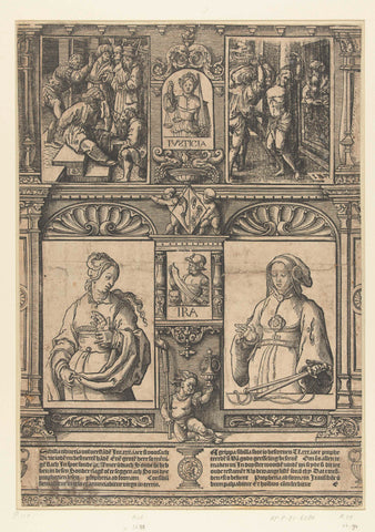 Sheet with two Sibyllen and two scenes from the passion story, Jacob Cornelisz van Oostsanen, 1528 - 1532 Canvas Print