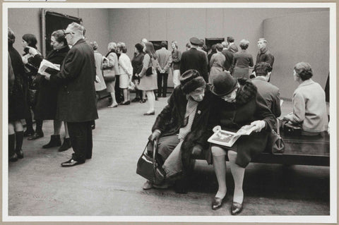 Visitors view the exhibition or rest on benches, c. 1969 Canvas Print