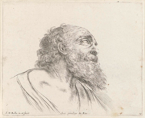 Head of a bald old man with a beard, looking up on the right (possibly H. Petrus), Stefano della Bella, 1620 - 1664 Canvas Print