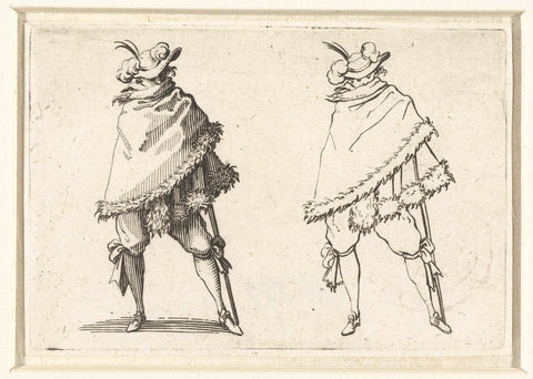 Twice the same man with fur coat and walking stick, seen from the front, Jacques Callot, 1621 Canvas Print