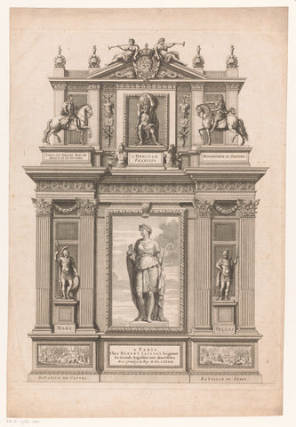 Façade with shepherdess, gods and equestrian statues, anonymous, 1689 Canvas Print