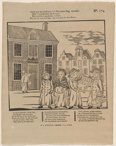 Gelyk men hier beschouwt is 't nieuwjaars-dag, voorzeker. / Maar 't is de meesten om de poen, / Met wenschen opgehaald, te doen; / En vult die ruim den zak, dan vult men bly den beker, J. Robyn, 1806 - 1830 Canvas Print