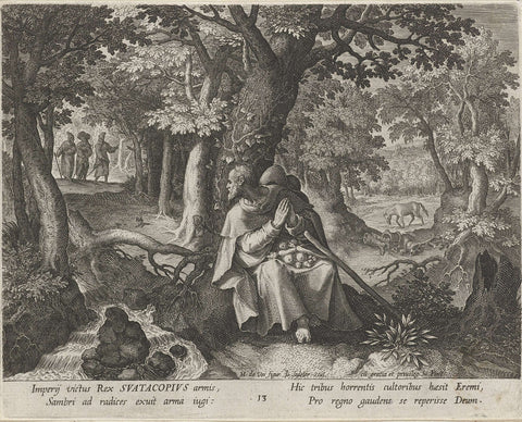 Saint Suatacopius as a hermit, Johann Sadeler (I), 1598 Canvas Print