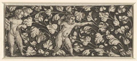 Frisian with two children between leaf vines, Heinrich Aldegrever, 1549 Canvas Print