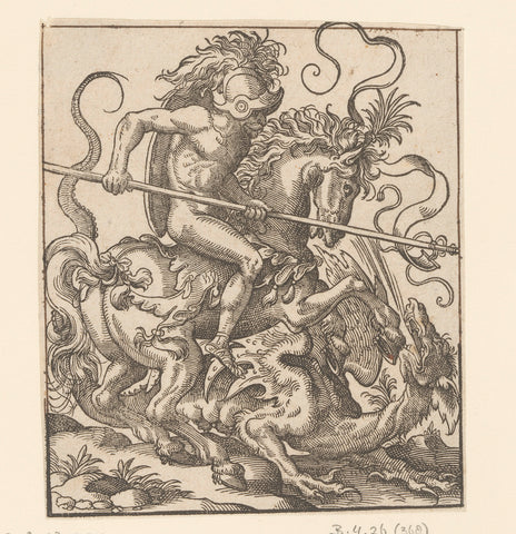 Naked rider in battle with a dragon, anonymous, Jost Amman, 1580 Canvas Print