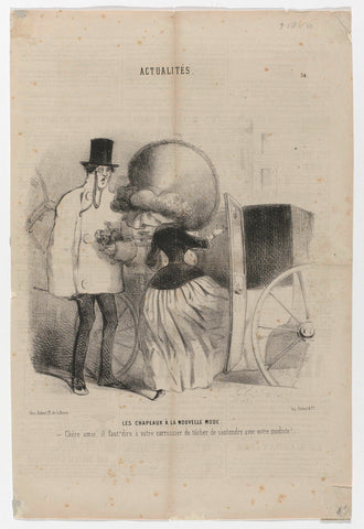 Le Charivari, Actualités, 1850, No. 34 : Les Chapeaux à la Nouvelle Mod (...), anonymous, c. 1850 Canvas Print