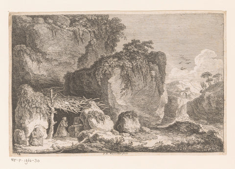 Two hermits in a rocky landscape, Franz Edmund Weirotter, 1766 - 1767 Canvas Print