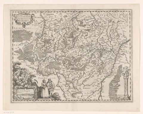 Map of the Duchy of Luxembourg with a view of the city of Luxembourg, anonymous, 1617 - 1622 Canvas Print