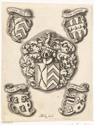 Coats of arms of the Van Gele family, Michiel le Blon, c. 1611 - c. 1625 Canvas Print