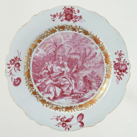 Plate with an allegory on the Dutch East India Company, Jan Punt (copy after), c. 1740 - c. 1750 Canvas Print