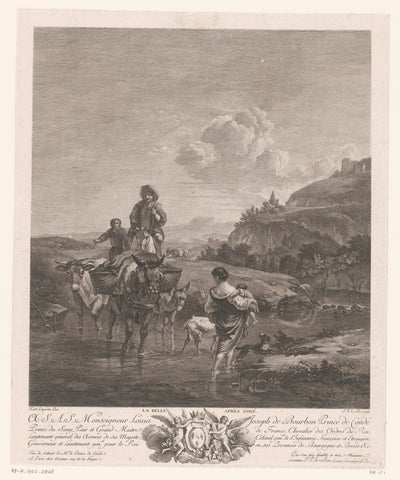 Landschap met herders bij een doorwaadbare plaats, Jacques-Philippe Le Bas, c. 1781 Canvas Print