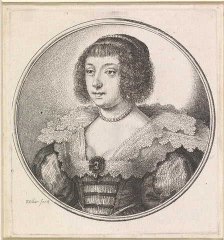 Woman with richly executed lace collar and pearl necklace, Wenceslaus Hollar, 1644 - 1647 Canvas Print