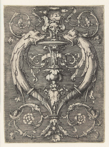 Ornament with two dolphins, Lucas van Leyden, 1527 Canvas Print