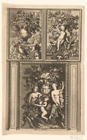 Twee verticale bovendeurspanelen en paneel voor boven onderboezem, Daniël Marot (I), after 1703 - before 1800 Canvas Print