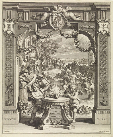 Allegory on the marriage obligation between Cornelis Calff and Grietje Bloem, Jan Goeree, 1707 Canvas Print