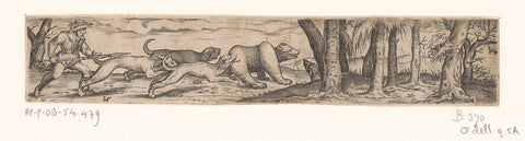 Bear hunt with a hunter and three dogs, anonymous, 1541 - 1612 Canvas Print