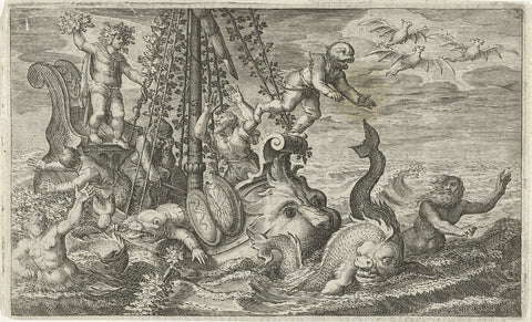 Bacchus turns his captors into dolphins, Jacob Matham, 1616 Canvas Print