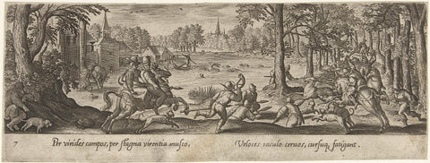 Deer Hunting with Horses, Philips Galle (attributed to workshop of), 1582 - 1636 Canvas Print