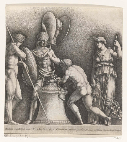 Vier klassieke figuren rond een offerzuil, Wenceslaus Hollar, 1638 Canvas Print