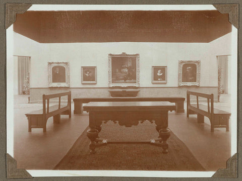 Central room with paintings, benches, paneling and a 17th-century table at the front, 1932 Canvas Print