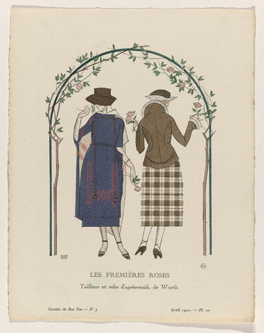 Gazette du Bon Ton, 1920 - No. 3, Pl. 19: Les premiers roses / Tailleur et robe d'après-midi, de Worth, Bernard Boutet de Monvel, 1920 Canvas Print