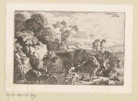 Arcadian landscape with bathing nymphs, Christian Wilhelm Ernst Dietrich, 1744 Canvas Print