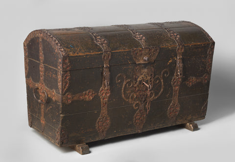 Chest with curved lid, with iron fittings and year 1750, anonymous, 1750 Canvas Print