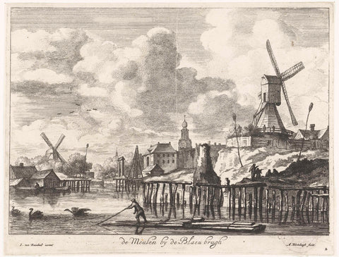 View of the mill at the Blauwbrug, Abraham Bloteling, 1655 - 1690 Canvas Print