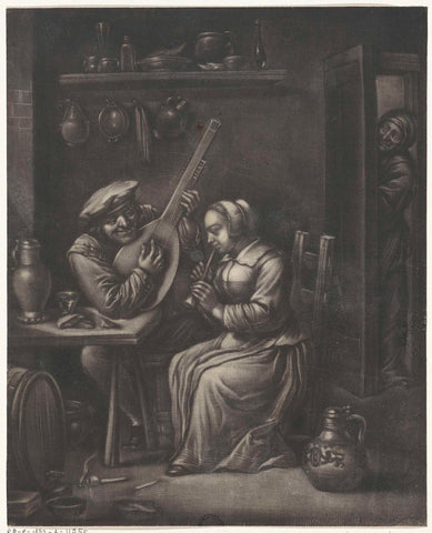 Musicing pair, Jan van Somer, 1655 - 1700 Canvas Print