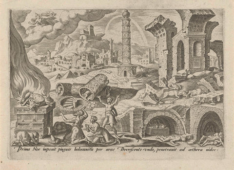 Sacrifice of Noah, Philip Galle, 1569 Canvas Print