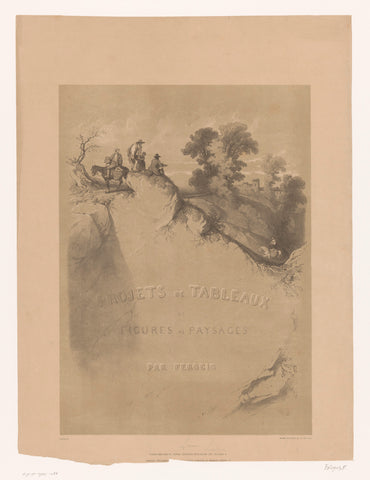 Title print with rock landscape and travelers along a gorge, Fortuné Férogio, 1843 Canvas Print