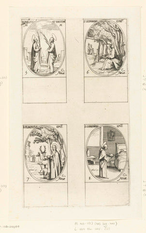 Heilige Philotheus en Heilige Theotimus, Heilige Leonardus van Noblat, Heilige Florentius van Straatsburg, Heilige Godefridus van Amiens (5-8 november), Jacques Callot, 1632 - 1636 Canvas Print