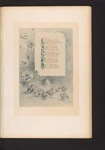 Reproduction of a print of a bird on a nest with young and flowers around it, with the poem Juillet by François Coppée, by Hector Giacomelli, Paul Dalloz, c. 1871 - in or before 1876 Canvas Print