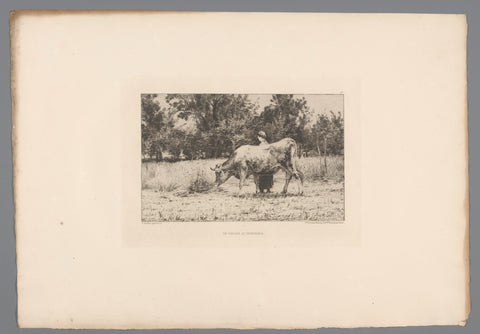 Woman and cow in meadow, Léon Barillot, 1878 Canvas Print