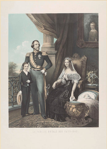 Familieportret van Willem III, koning der Nederlanden, Sophie van Württemberg en twee zoons, Reinier Craeyvanger, 1851 - 1871 Canvas Print