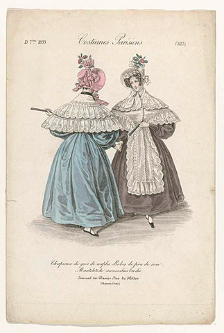 Journal des Dames et des Modes, Costumes Parisiens, 15 septembre 1833, (3112): Chapeaux de gros de naples (...), August Delvaux, 1833 Canvas Print