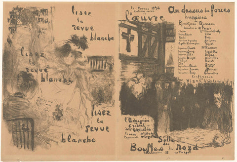 Cover programme booklet with advertisement for La Revue Blanche and announcement of play Au-dessus des forces humaines, Édouard Vuillard, 1894 Canvas Print