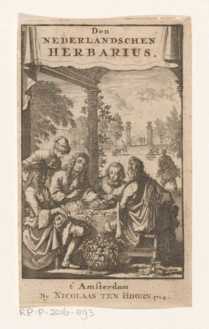 Men study flowers and plants, Caspar Luyken, 1714 Canvas Print