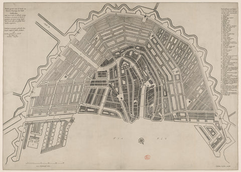 Map of Amsterdam with design for the Fourth Explanation, anonymous, Nicolaes Visscher (I), 1662 - 1663 Canvas Print