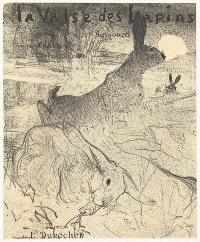 Cover for music sheet with song La Valse des Lapins with rabbits in landscape, Henri de Toulouse-Lautrec, 1901 - 1949 Canvas Print