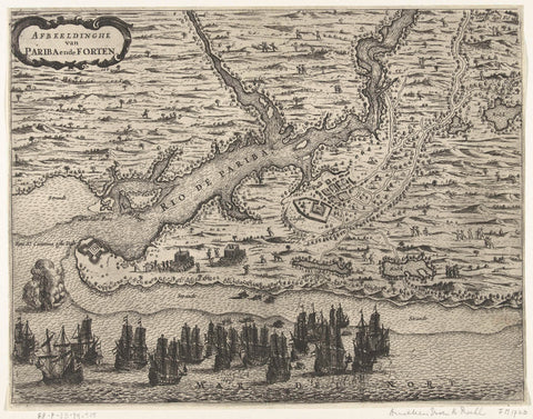 Forts at the mouth of the Rio Paraiba in Brazil conquered by Admiral Lichthart, 1634, anonymous, 1651 - 1652 Canvas Print