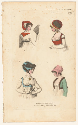 Magazine of Female Fashions of London and Paris, No. 15: Paris Head Dresses, Richard Phillips, 1798 - 1806 Canvas Print