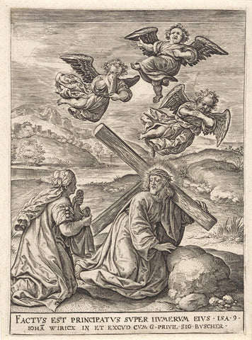 The Bearing of the Cross of Christ with Veronica, Johannes Wierix, 1559 - before 1620 Canvas Print