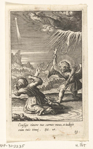 Angel with mask and lightning bolt frightens child, Boetius Adamsz. Bolswert, 1624 Canvas Print